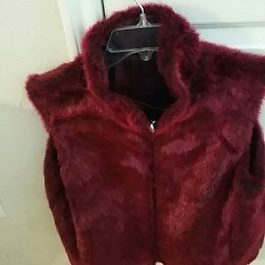 Red velvet furry jacket guess