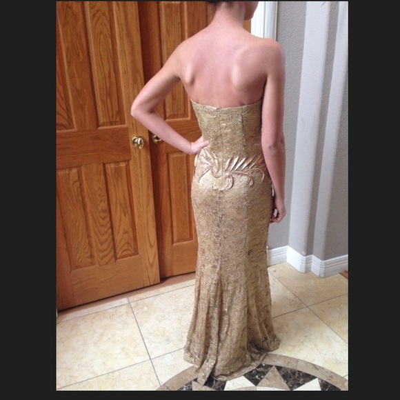 Gold floor length prom dress, not jovani - Picture 2 of 4