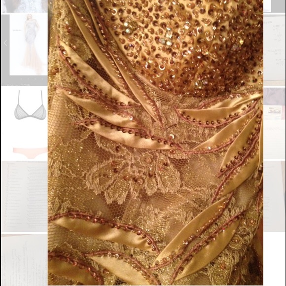 Gold floor length prom dress, not jovani - Picture 4 of 4