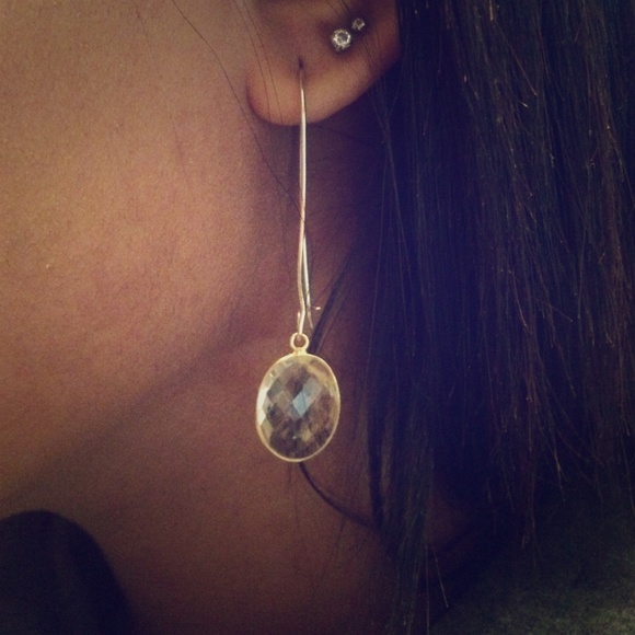 Two toned clear quartz dangle earrings