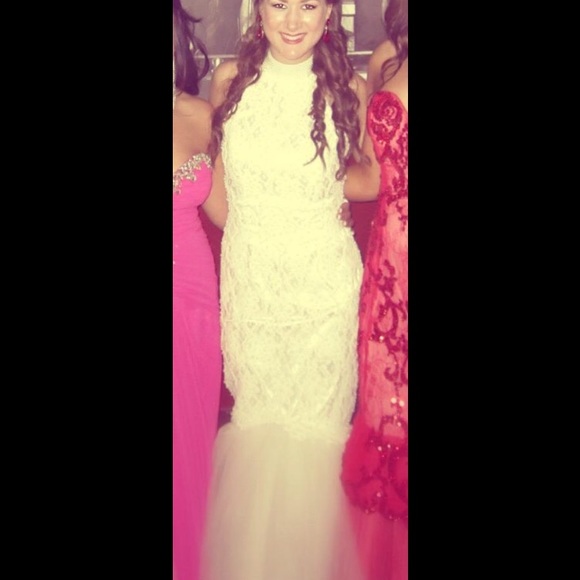 Long white beaded dress mermaid style