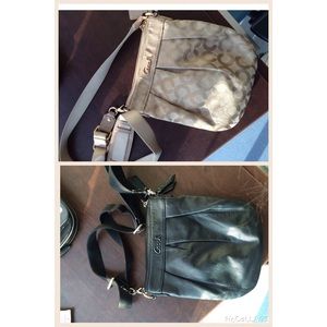 Beige and black coach cross body