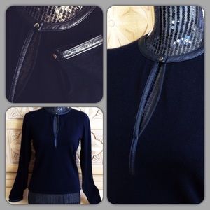 White + Warren Wool & Leather Trim Sweater