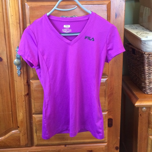 bright purple FILA shirt