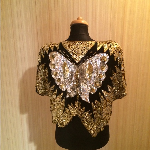36% off Vintage Tops - Vintage Sequined Gold Butterfly ...