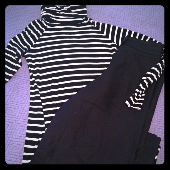 Bundle Zara striped top & black ann taylor pants