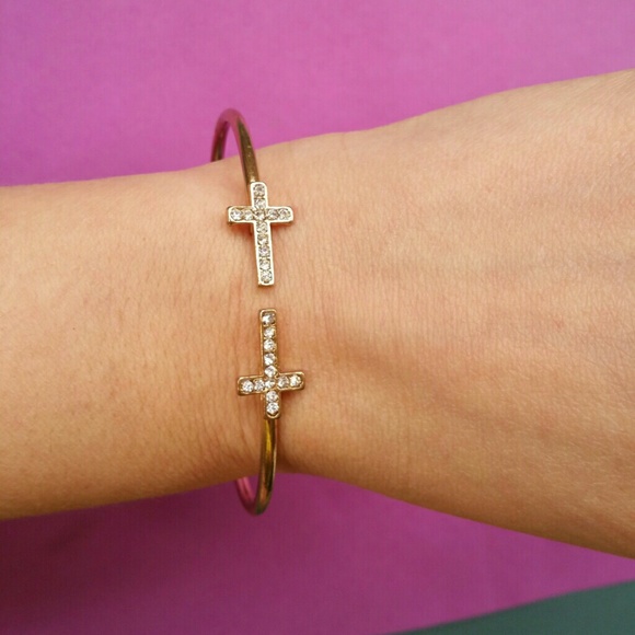Gold tone cross bangle