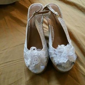 White lace wedges worn twice