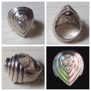 Vintage Pear Shaped CZ Sterling Silver Ring S-7 💍
