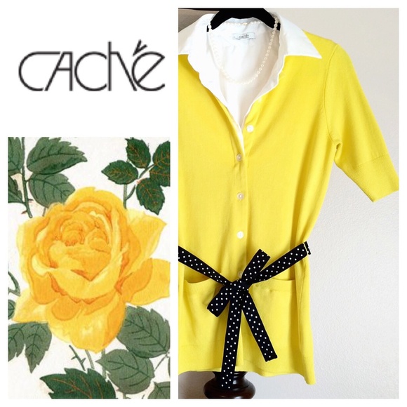 🌻CACHE🌻 Lemon yellow dots button up top