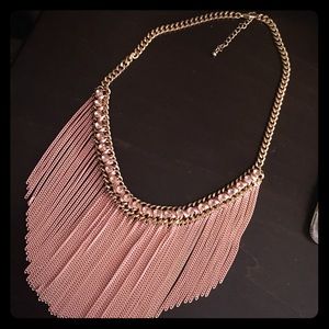 Gold/rose pink fringe metal necklace