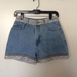 High Waisted Vintage Embroidered Trim Shorts