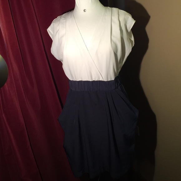 navy & white color block dress with pockets sailor