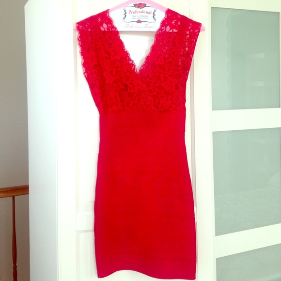 bebe Dresses & Skirts - Red bebe lace bodycon dress