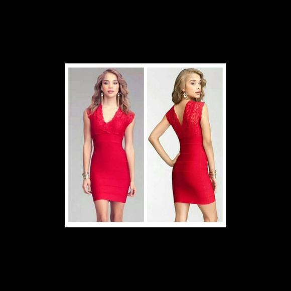 Red bebe lace bodycon dress - Picture 4 of 4