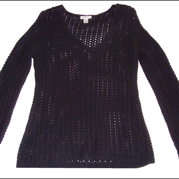 Ann Taylor Loft Black Knit Mesh Long Sleeve