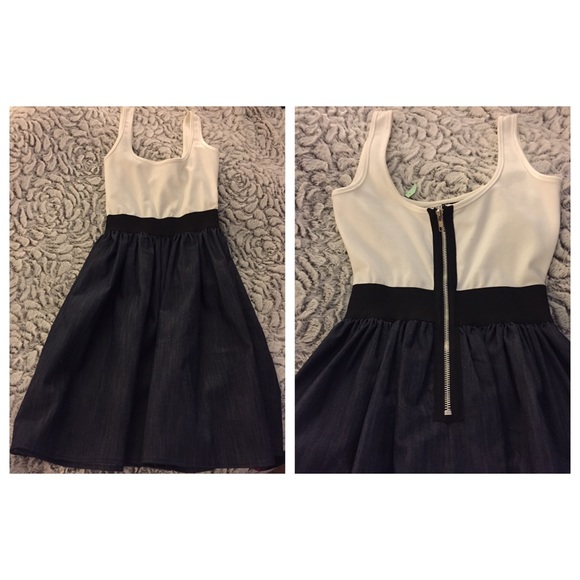 White & Denim tank dress with zipper in the back