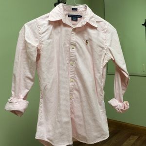 Pink and white sear-sucker button-down