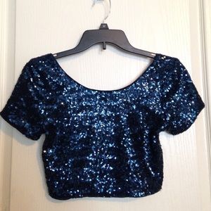 Forever 21 Blue Sequin Crop Top