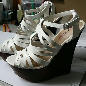 Just Fab white wedges