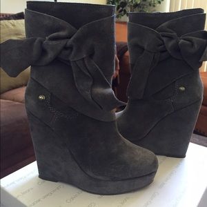 Grey Suede Wedge Heel Booties
