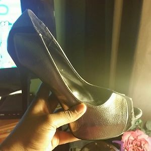 Silver n black suede pumps