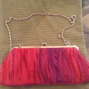 Red/ purple small clutch with silver chain