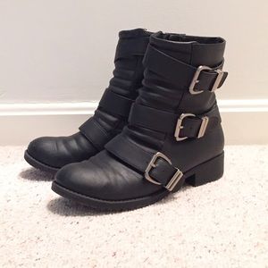 Black Moto riding Ankle Boots with Buckles