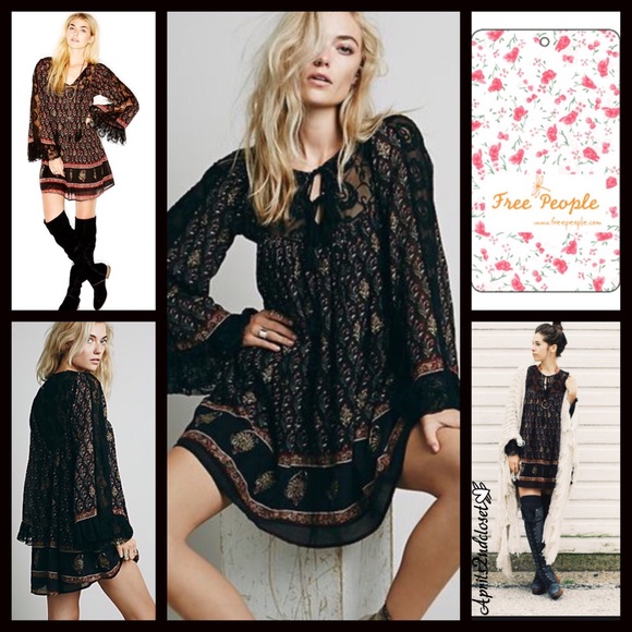 Free People Dresses & Skirts - Free People $148 Black Print Boho Dress
