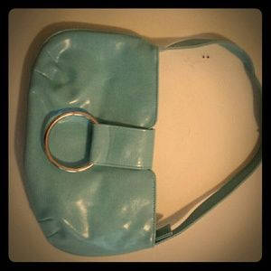 Baby blue faux leather handbag
