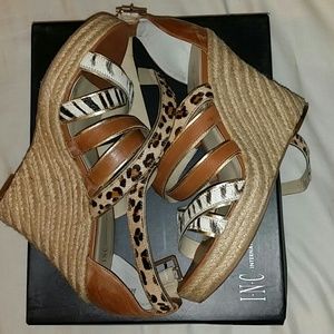 INC Pony Hair Wedge Sandals size 10