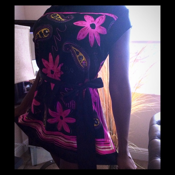 Silky Multicolor Floral kimono Mini Dress Small