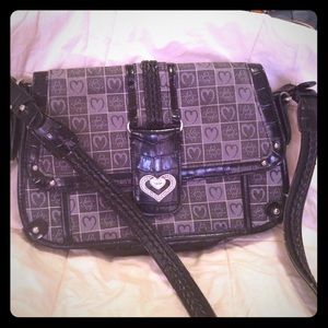 Black Canvas/Leather Croc Embossed Small Clutch