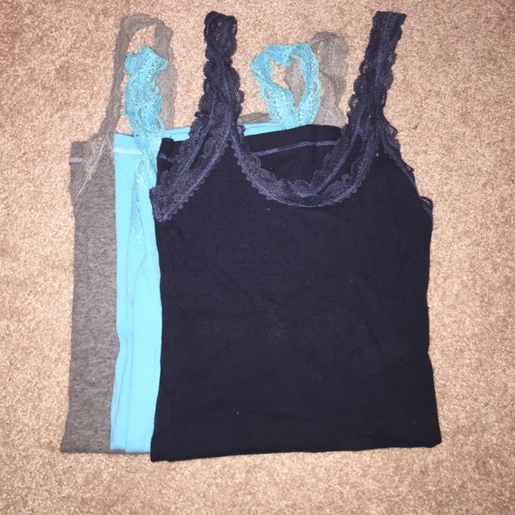 Grey, Aqua Blue, Navy Blue lace tank top