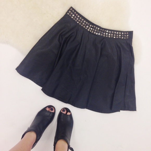 Dresses & Skirts - Faux Leather Studded Skater Skirt