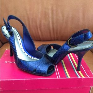 Electric Blue faux snake skin sling backs!