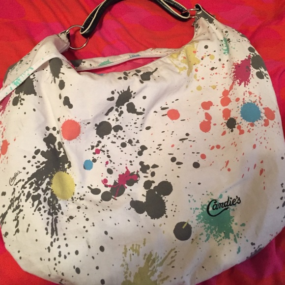 White paint splattered purse