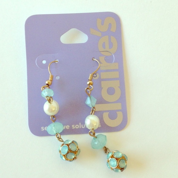 Pearl and Blue Dangle Earrings