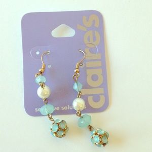 Pearl and Blue Dangle Earrings
