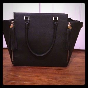 H&M black faux leather trapeze handbag