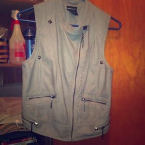 Grey pleather vest with zippers and studs
