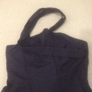 Navy Blue Textured 100% Cotton Aubrey Halter Dress