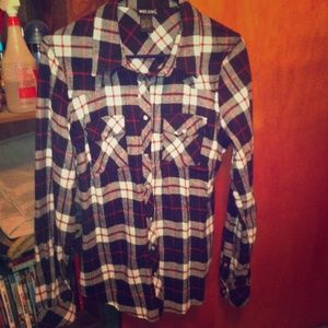 Red, white, black plaid shirt