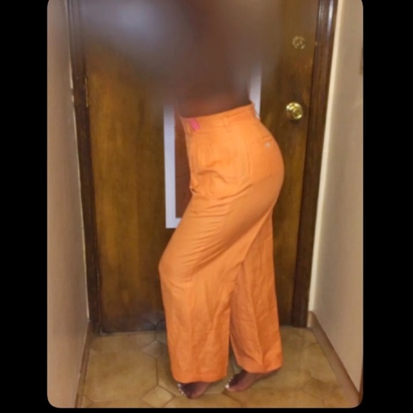 Ralph Lauren orange linen palazzo culotte pants