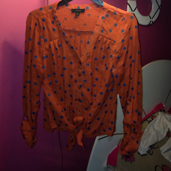 Orange with blue polka dots tie up top