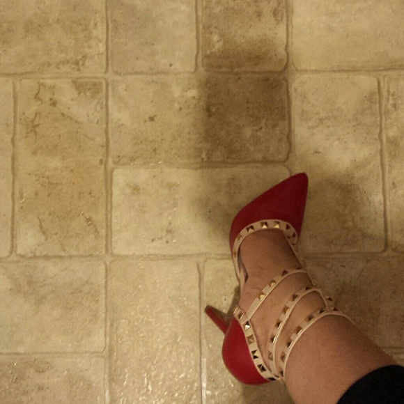Red and gold high heels.