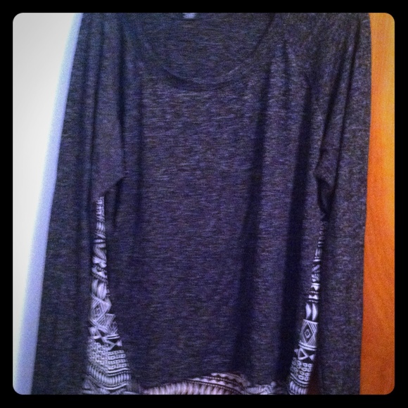 Charcoal grey hi-low shirt with Aztec sheer