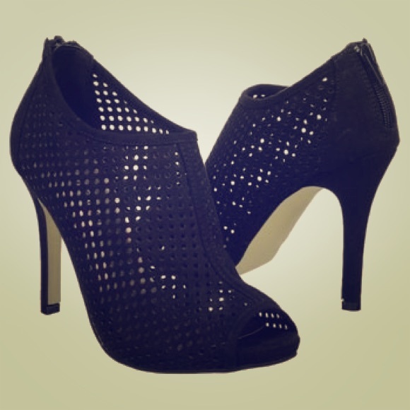 Madden Girl Renzo Black Suede Mesh Peep Toe Bootie