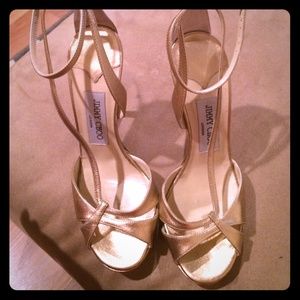 Gold leather jimmy choo strappy stilettos