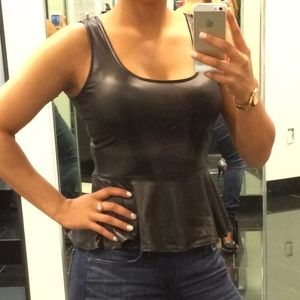 Bebe faux leather peplum top